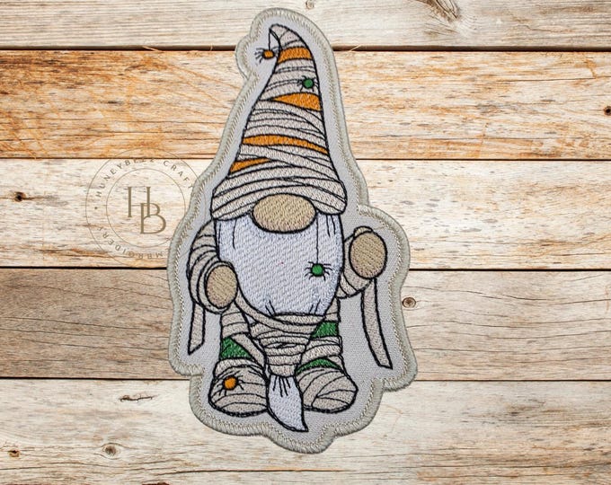 Gnome Mummy  Patch: Embroidered Applique, Iron On / Sew On