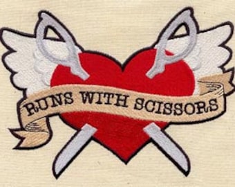 Runs With Scissors Embroidered Patch: Iron On/Sew On Applique