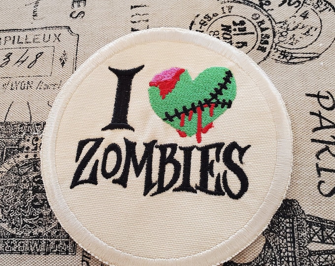 I Love Zombies Patch: Embroidered Iron-On Applique