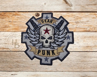 Gear Punk Skull Embroidery Patch - Iron On / Sew On - Made In USA