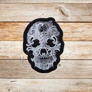 Ghost Baroque Skull Patch: Embroidered Iron On Applique, Made In USA