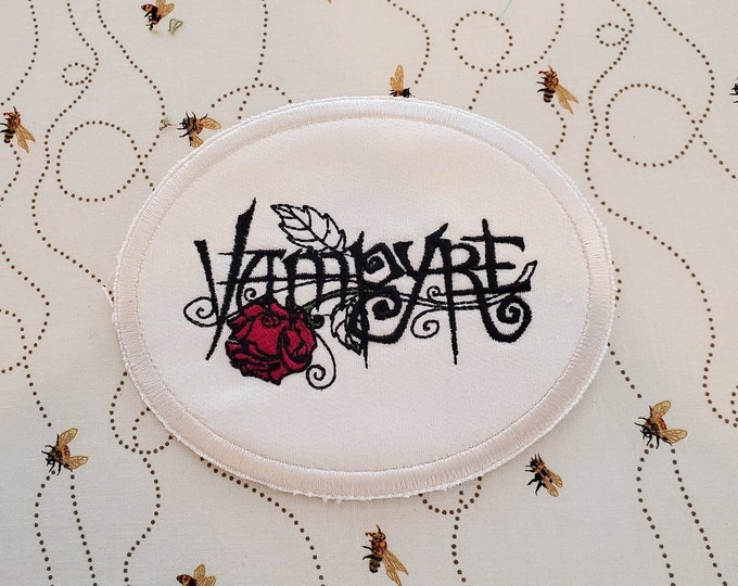 Vampyre & Rose Embroidered Patch - Iron On/Sew On Applique