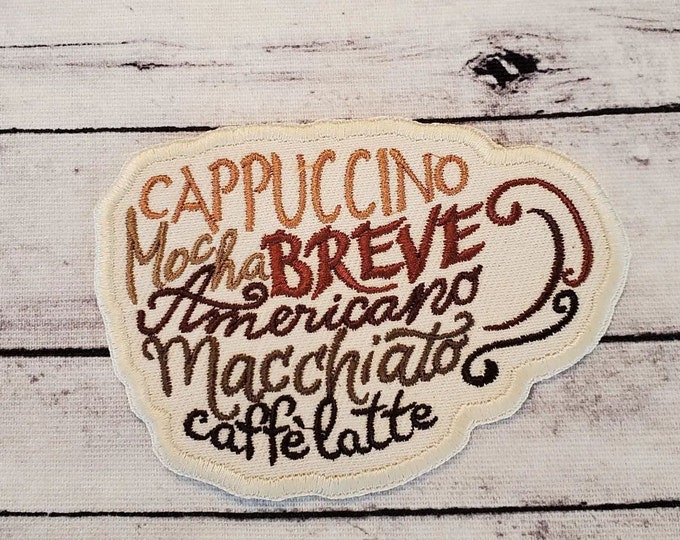 Coffee Cup Embroidered Patch: Iron-On Applique, Made in USA