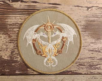 Steampunk Alchemy Caduceus, Iron on Patch, Sew On Patch, Embroidery, Patch, Applique, Collectable, Made In USA, Handmade, Caduceus, Grey's