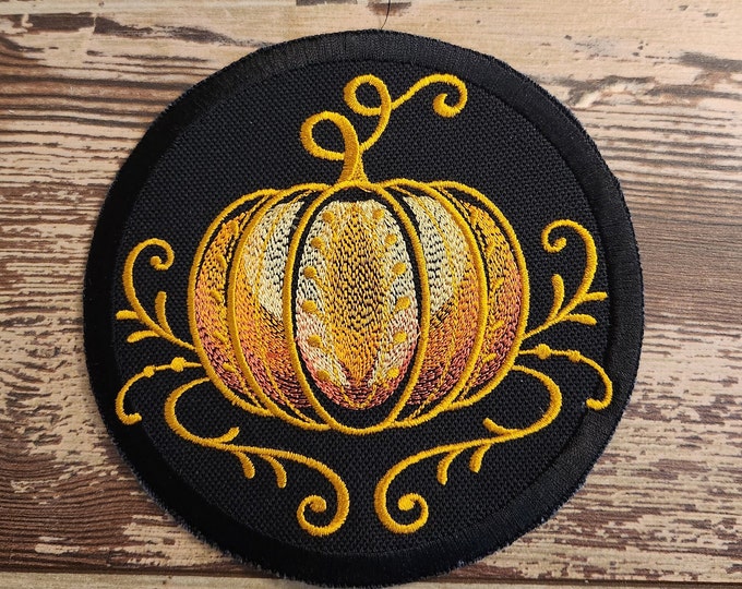 Gilded Pumpkin ,Iron on Patch, Sew On Patch, Embroidery, Patch, Applique, Collectable, Made In USA, Handmade, Gilded, Pumpkin Patch, Fall