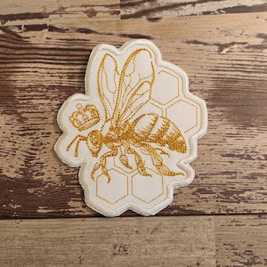 Queen Bee, Iron on Patch, Sew On Patch, Embroidery, Patch, Applique, Collectable, Made In USA, Handmade, Bee, Honeycomb, Bee Patch, Queen