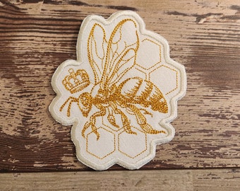 Queen Bee Embroidered Patch: Iron-On Applique, Handmade USA