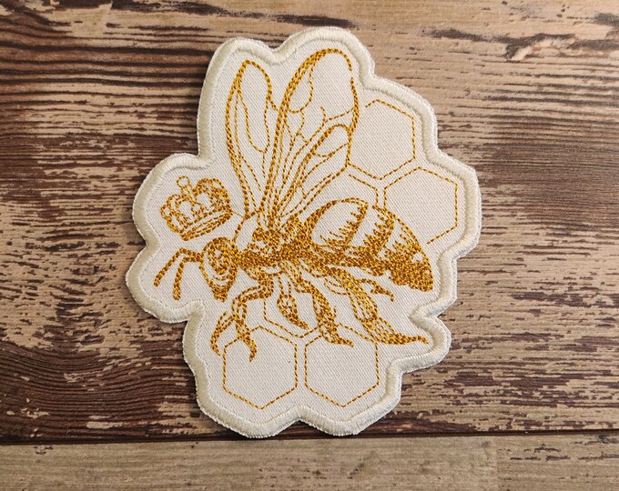 Queen Bee, Iron on Patch, Sew On Patch, Embroidery, Patch, Applique, Collectable, Made In USA, Handmade, Bee, Honeycomb, Bee Patch, Queen