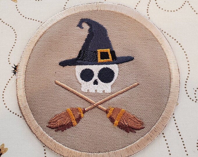Skully Witch Embroidered Patch: Iron On/Sew On Applique