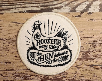 Rooster & Hen Embroidered Patch: Funny Farm Applique (Iron On/Sew On)