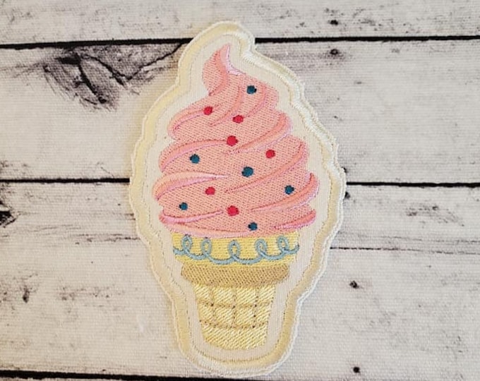 Ice Cream Cone Patch: Embroidered Applique, Iron On / Sew On