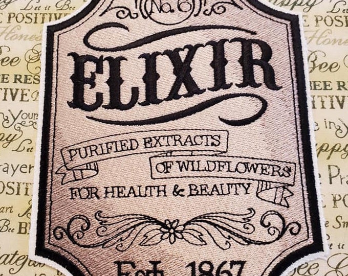 Elixir Embroidered Patch: Apothecary Label Applique - Handmade USA