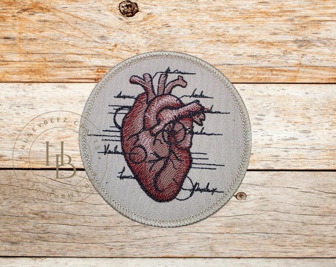 Anatomical Heart Patch: Embroidered Applique, Iron On / Sew On