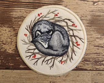 Sleeping Wolf, Iron on Patch, Sew On Patch, Embroidery, Patch, Applique, Collectable, Made In USA, Handmade, Wolf, Wild Animal, Forrest