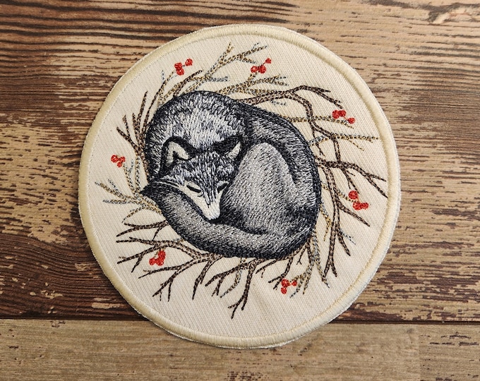 Sleeping Wolf, Iron on Patch, Sew On Patch, Embroidery, Patch, Applique, Collectable, Made In USA, Handmade, Wolf, Wild Animal, Forrest