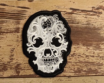 Ghost Baroque Skull, Iron on Patch, Sew On Patch, Embroidery, Patch, Applique, Collectable, Made In USA, Handmade