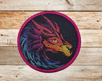 Rainbow Dragon Iron-On Patch: Embroidered Applique, USA Made