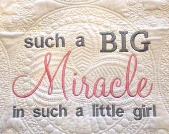 Embroidered Baby Big Miracle Quilt: Personalized Birth Announcement Blanket