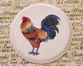 Ameraucana Rooster Patch: Embroidered Farm Applique (4.84"w x 4.84"h)