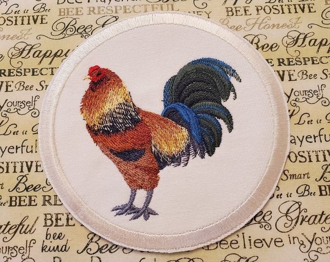Ameraucana Rooster Patch: Embroidered Farm Applique (4.84"w x 4.84"h)