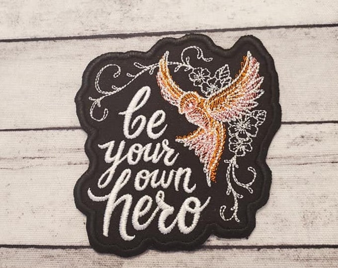 Be Your Own Hero Embroidered Patch, Floral Bird Applique