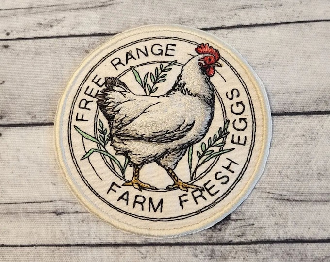 Free Range Chicken Embroidered Patch, Farm Fresh Design