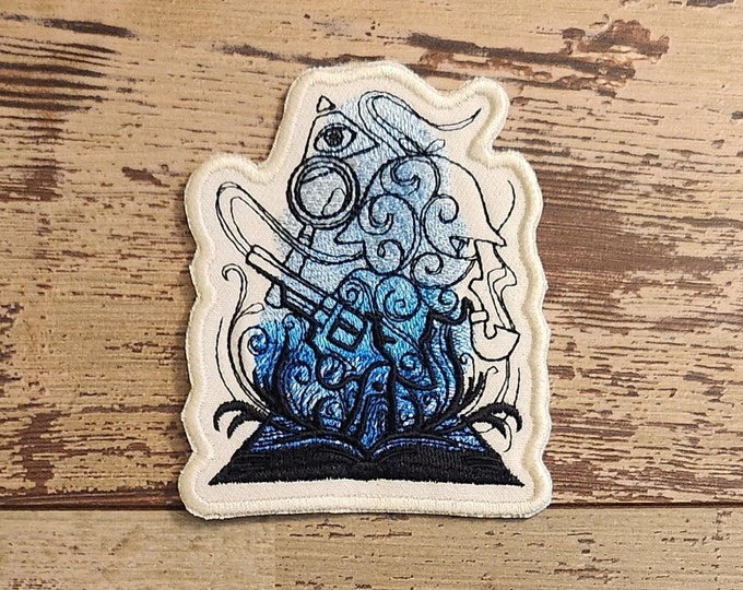 Literary Mystery, Iron on Patch, Sew On Patch, Embroidery, Patch, Applique, Collectable, Made In USA, Handmade, Nerdy, Reading Patch, Read
