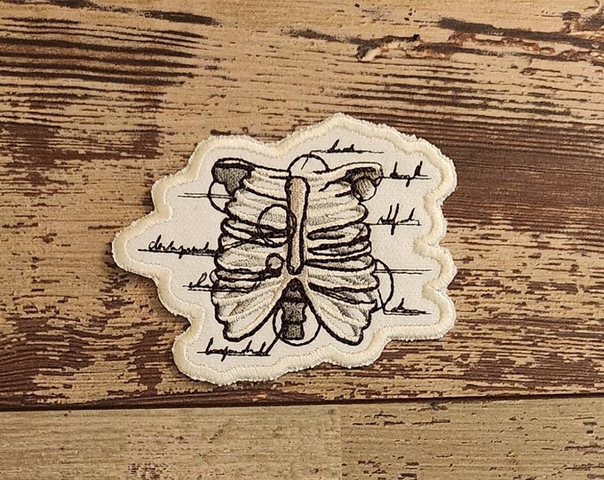 Anatomical Rib Cage, Iron on Patch, Sew On Patch, Embroidery, Patch, Applique, Collectable, Made In USA, Handmade