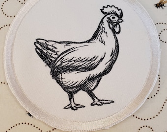 Handmade Chicken Applique Patch: Embroidered Iron-On or Sew-On