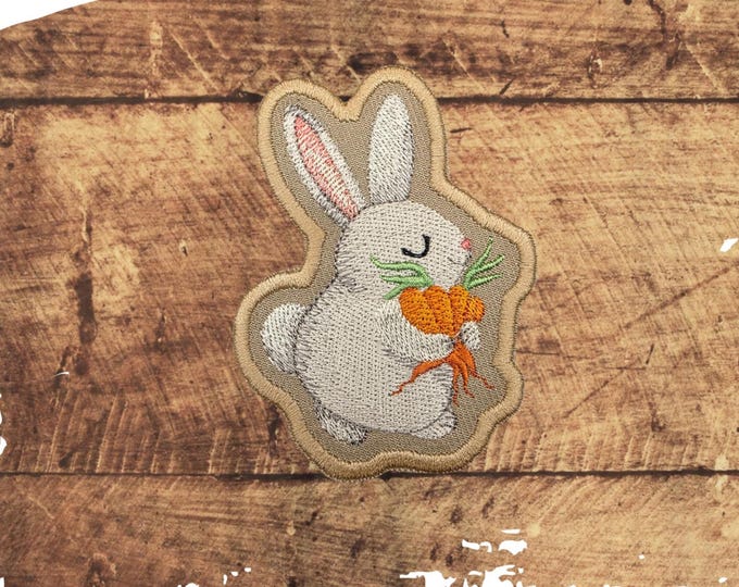 Gracie Bunny Patch: Embroidered Iron-On Applique, USA Made