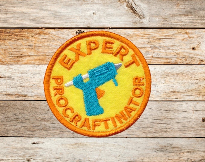 Expert Procraftinator, Iron on Patch, Sew On Patch, Embroidery, Patch, Applique, Collectable, Made In USA, Handmade, Crafting Badge, Merit