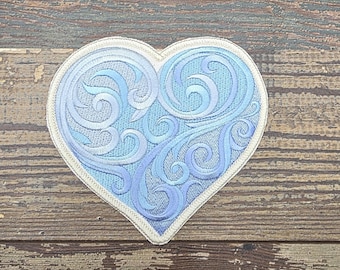 Baroque Heart Patch: Embroidered Applique, Iron On/Sew On