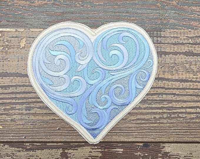 Baroque Heart Patch: Embroidered Applique, Iron On/Sew On