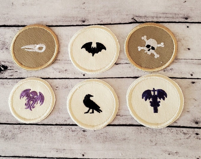 Gothic Embroidery Patch Set: Raven, Skull, Cthulhu - Iron On Applique