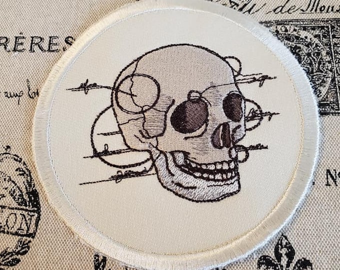 Anatomical Skull Iron-On Patch: Embroidered Applique, Made in USA