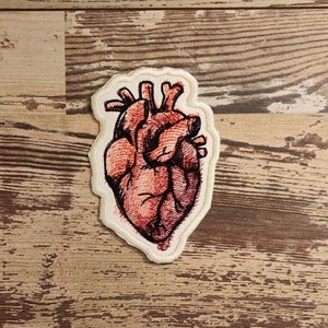 Painted Anatomical Heart, Iron on Patch, Sew On Patch, Embroidery, Patch, Applique, Collectable, Made In USA, Handmade
