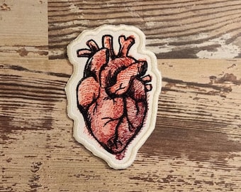 Painted Anatomical Heart, Iron on Patch, Sew On Patch, Embroidery, Patch, Applique, Collectable, Made In USA, Handmade