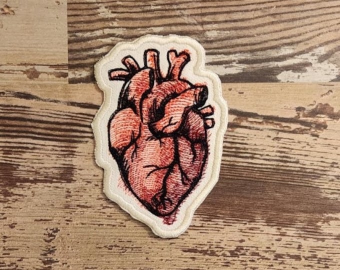 Painted Anatomical Heart, Iron on Patch, Sew On Patch, Embroidery, Patch, Applique, Collectable, Made In USA, Handmade