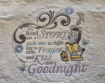 Embroidered Baby Giraffe Kiss Me Goodnight Quilt: Personalized Birth Announcement Blanket