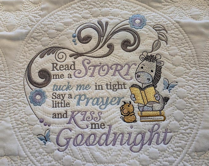 Embroidered Baby Giraffe Kiss Me Goodnight Quilt: Personalized Birth Announcement Blanket