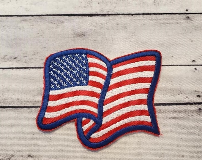 American Flag Patch: Embroidered Iron-On Applique (4x3.25)
