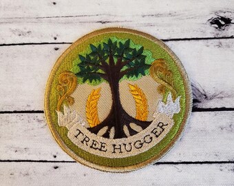 Tree Hugger Patch: Embroidered Applique, Iron On or Sew On