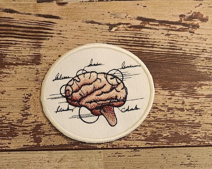 Anatomical Brain, Iron on Patch, Sew On Patch, Embroidery, Patch, Applique, Collectable, Made In USA, Handmade