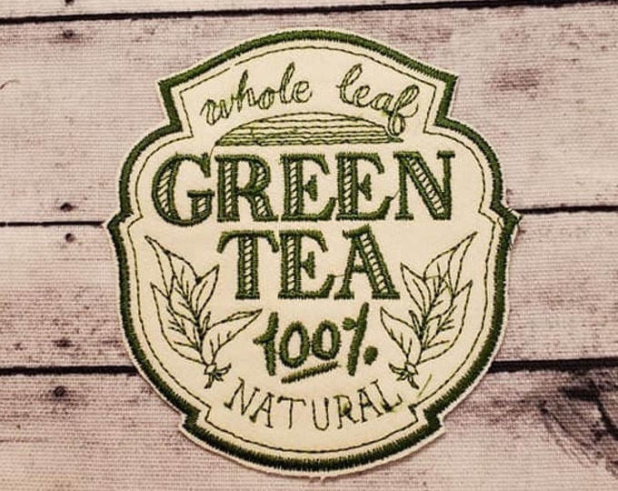 Green Tea Patch: Embroidered Apothecary Applique - Handmade USA
