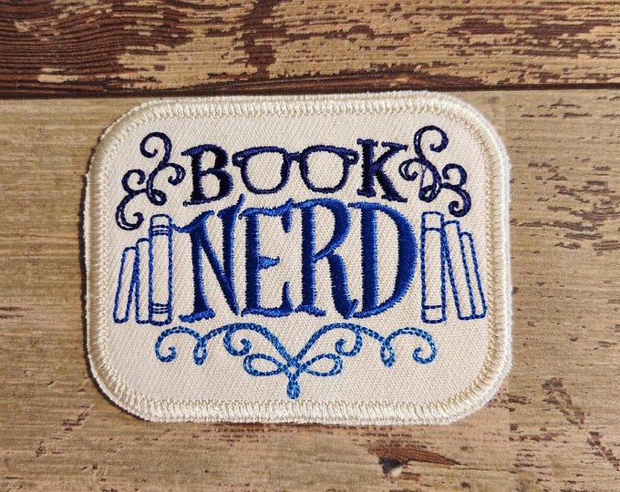 Book Nerd Patch, Iron on Patch, Sew On Patch, Embroidery, Patch, Applique, Collectable, Made In USA, Handmade, Nerdo Patch, Nerd, Reading