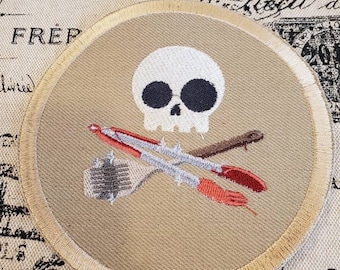 Skully Grill Embroidered Patch: Skull & BBQ Tools Applique