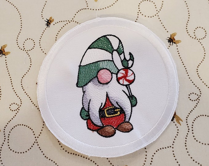 Christmas Gnome Embroidered Patch: Holiday Applique (5x5)