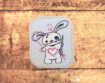 Stitchy Bunny Patch: Embroidered Applique, Collectable Iron On/Sew On