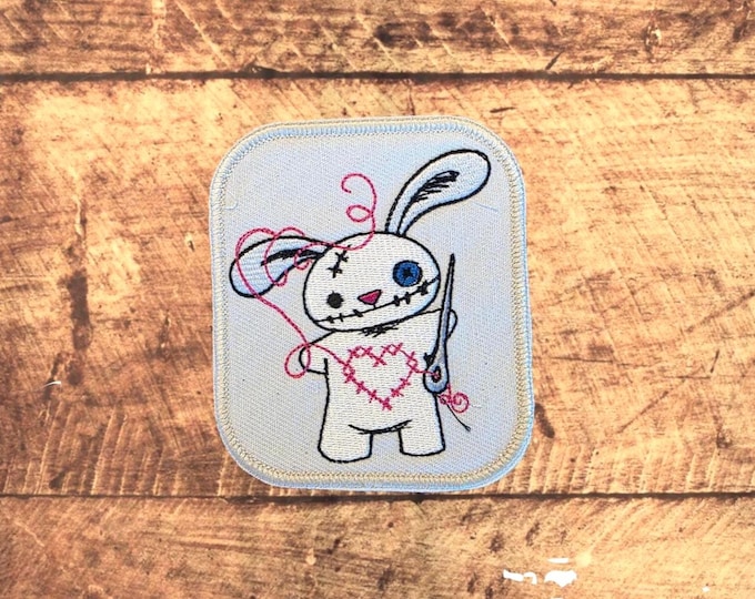 Stitchy Bunny Patch: Embroidered Applique, Collectable Iron On/Sew On
