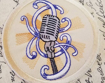 Microphone Embroidered Iron On Patch: Vox Solo Applique